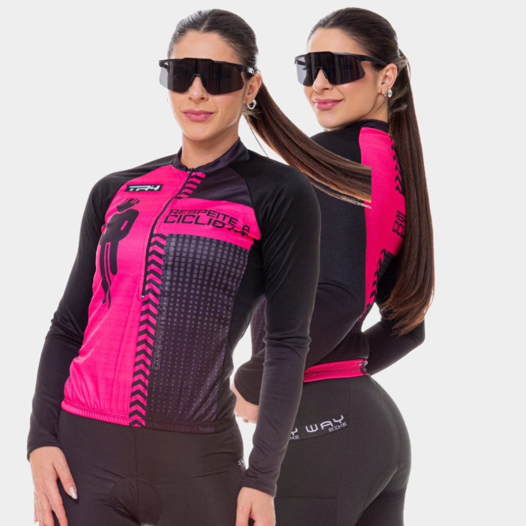 Camisa de Ciclismo Feminina Manga Longa Inverno Frio com Proteção Solar UV Bike Pedal Mtb