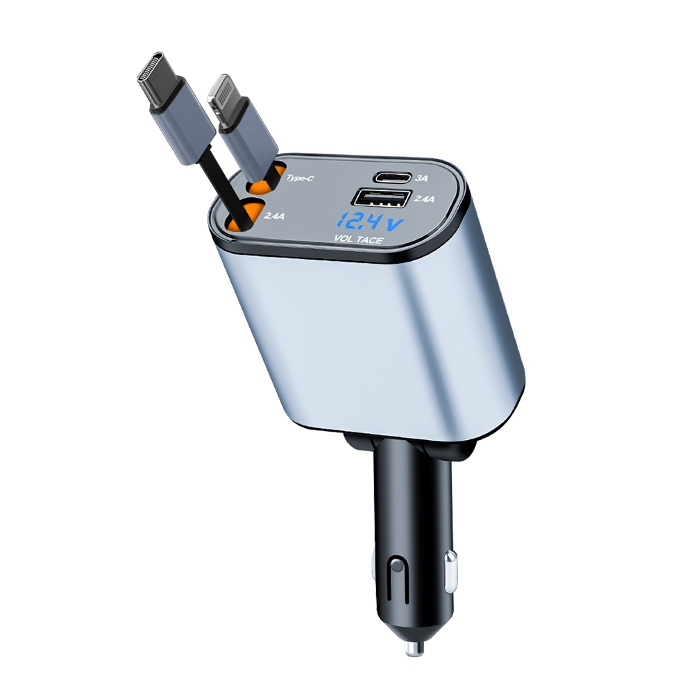 Carregador Veicular 4 em 1 Retrátil 120W