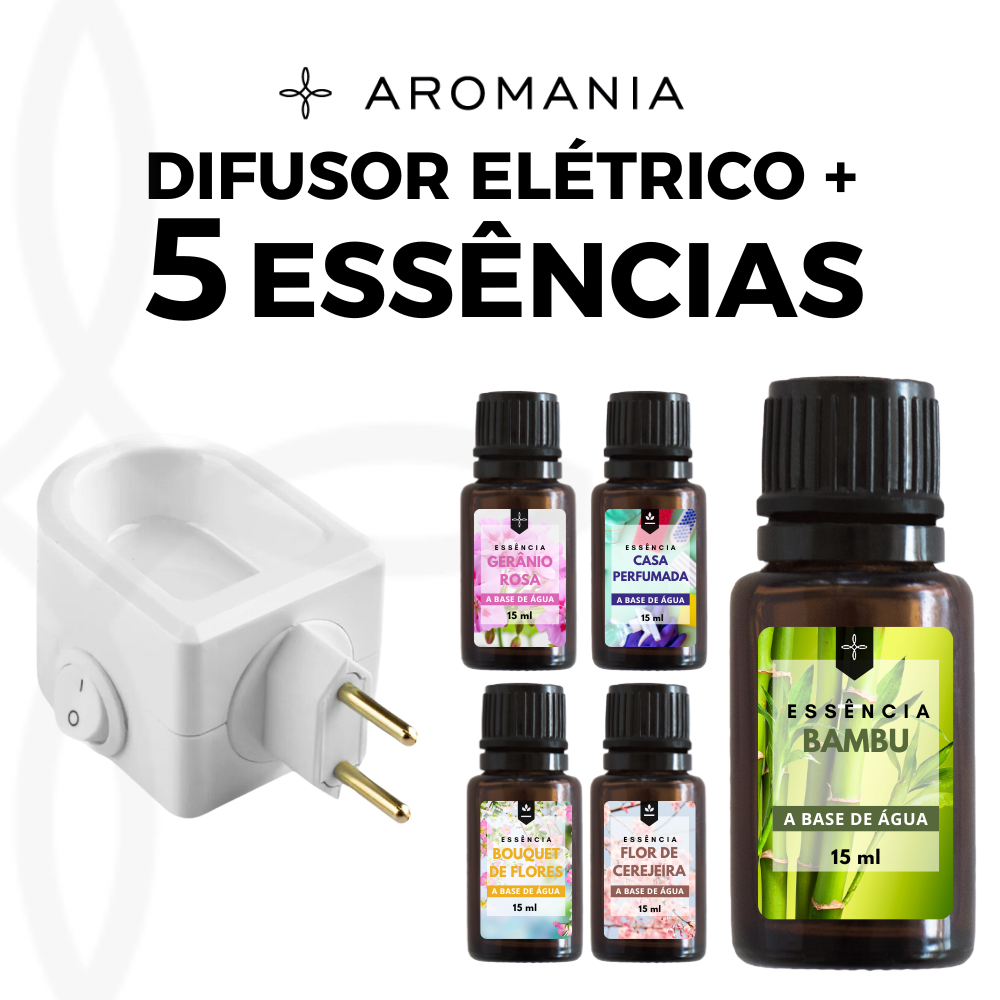Kit Difusor Elétrico Bivolt + 5 Essências Premium Aromaterapia Casa Cheirosa