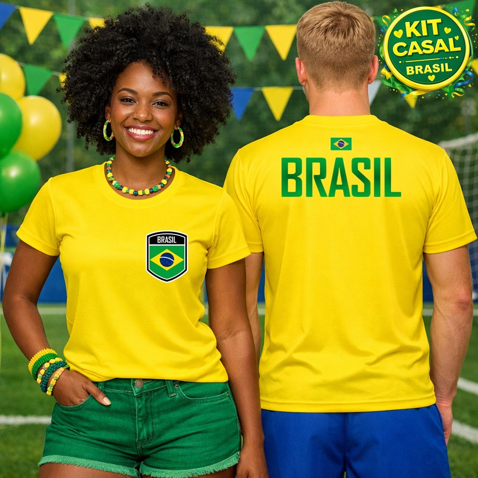 Kit Casal com 2 Camisas Camisetas Seleção Brasil  Copa do Mundo 2026 Torcedor Dry Fit Premium