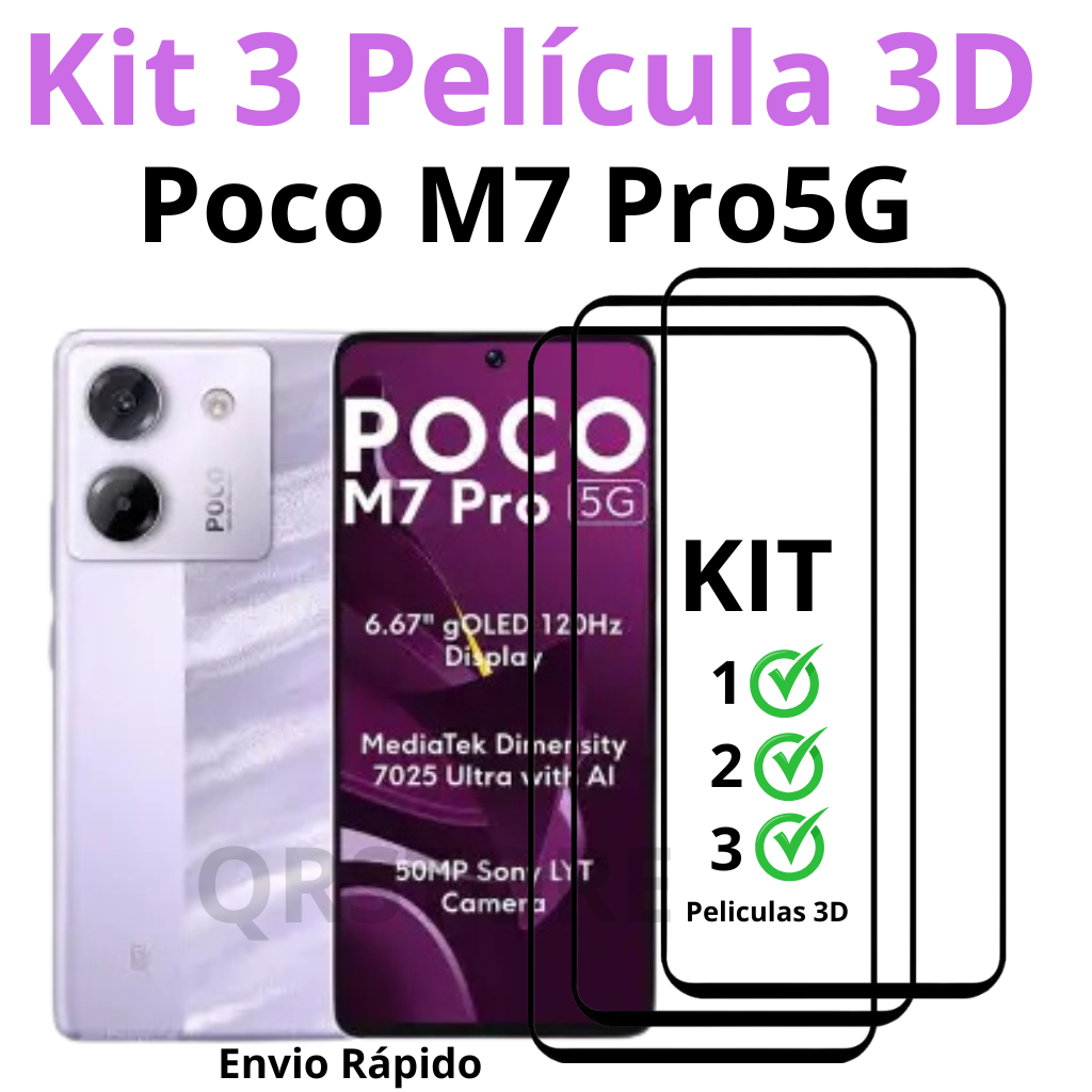 Kit Película 3D Poco M7 Pro 5G - Brinde Kit limpeza Vidro Temperado