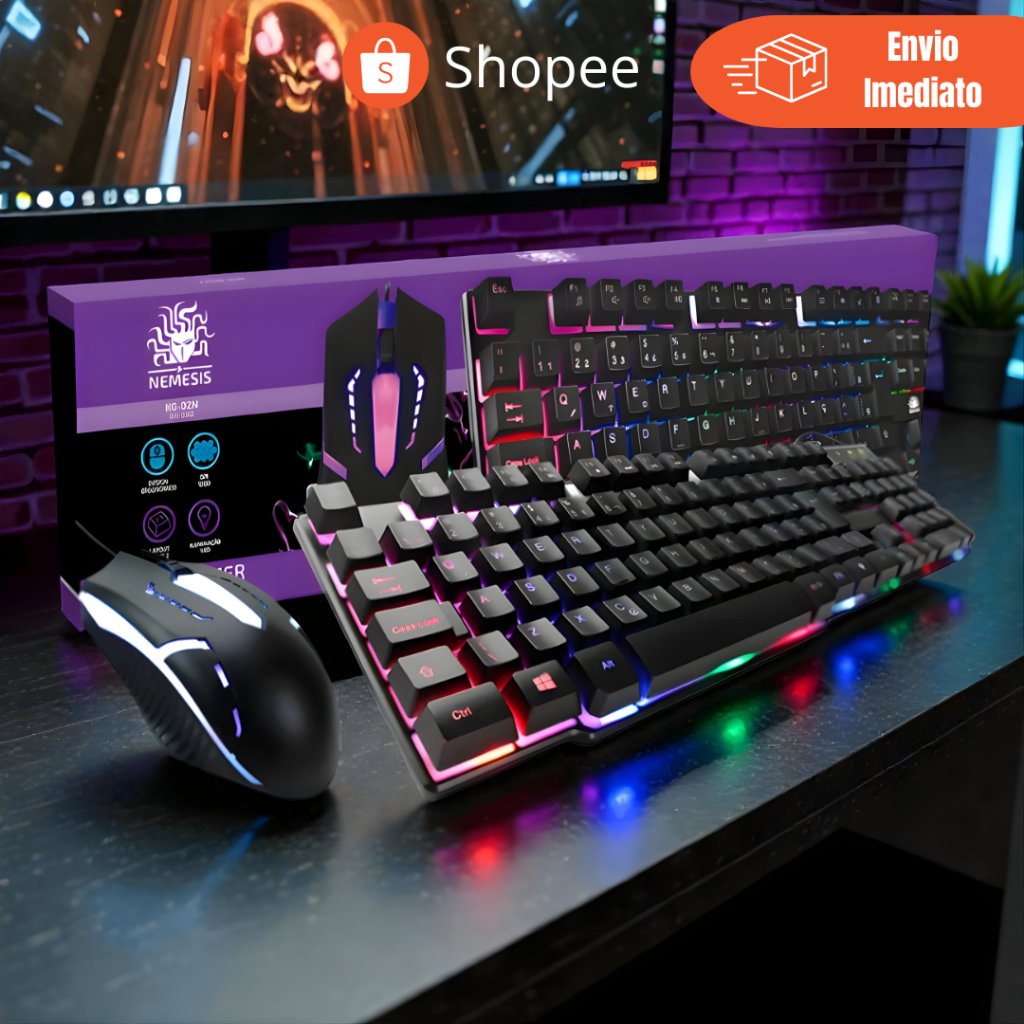 Kit Gamer Teclado e Mouse Nemesis Start LED RGB USB Membrana
