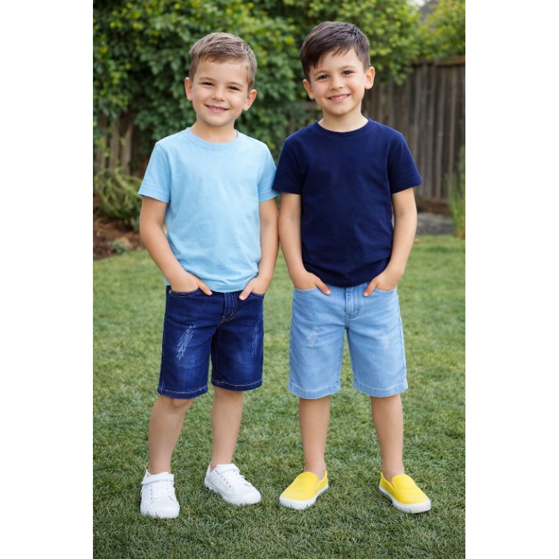 Conjunto infantil de menino bermuda  jeans  regulador Interno + camisa basica