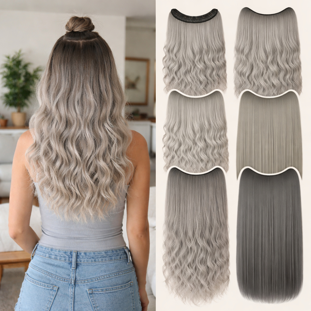 Aplique de Cabelo Tic tac Cinza Grisalho Claro Escuro Pratinado Mega Hair Humano Orgânica Ondulado Liso Encaracolado