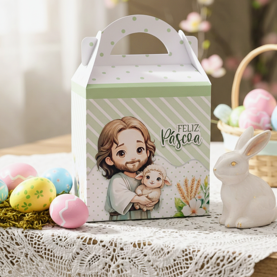 KIT de 15 a 30 Caixinha Maletinha Páscoa Cristã - Feliz Páscoa / Lembrancinha de Páscoa - Pegue e Monte