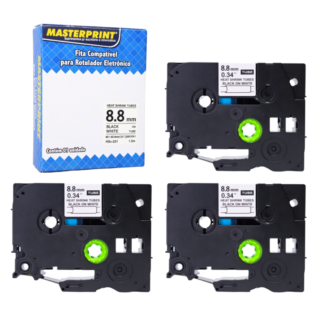 3 Fita Compatível HSC-221 HSE-221 HSC221 8.8mm 1.5m Tubo Termo Retrátil 1230PC 1280 1280SR 1280VP 1280AF 1290 1290BT