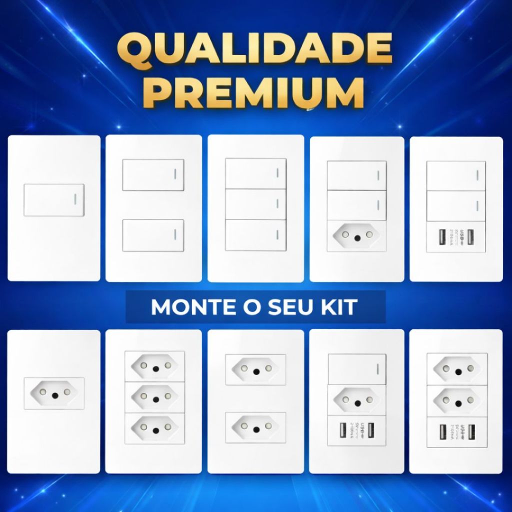 Tomada e Interruptor Branco 4x2 Modular 20A Embutir Simples USB Linha Completa