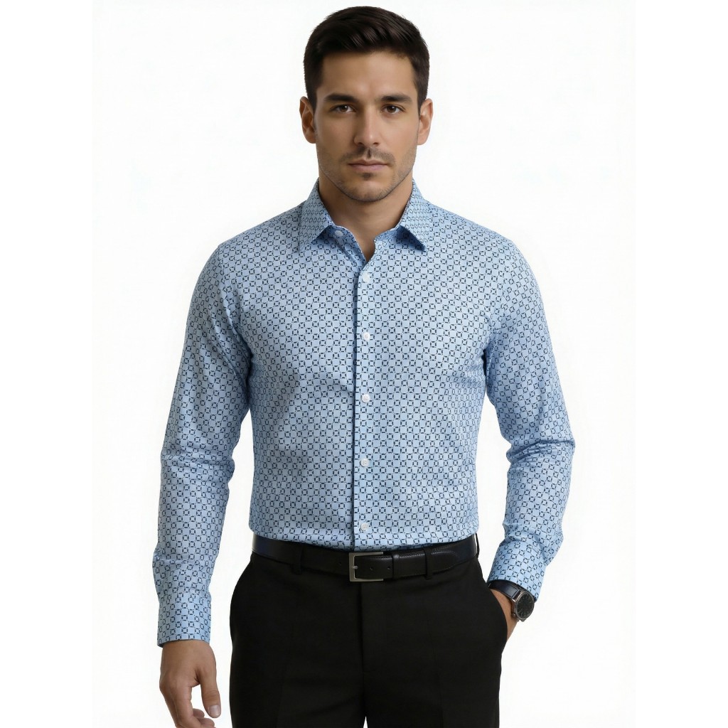Camisa Social Masculina Estampada Manga Longa Slim Fit Confortável