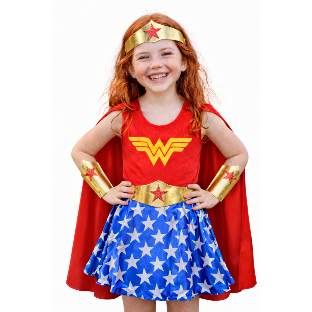 Fantasia Mulher Maravilha com capa e acessórios 2 a 12 anos Infantil