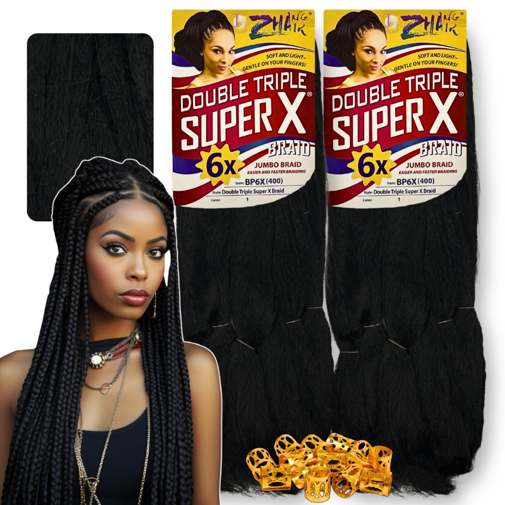 Kit 2 Cabelo Jumbo Jumbão Box braid Super X Zhang Hair + Anéis em Oferta na Shopee
