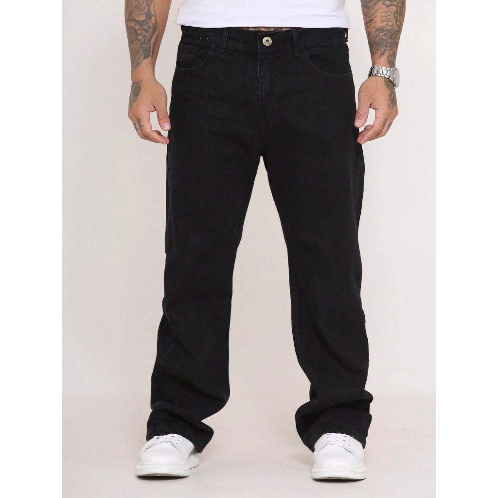 Calça Balao Jeans Masculina Oversize Perna Larga sem Elastano