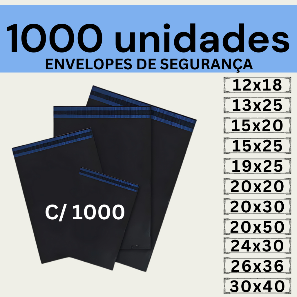 Kit 1000 Envelopes Segurança Embalagem De Envio Saco Inviolável Saquinho Correios Envelope Plástico para Envio em Oferta na Shopee