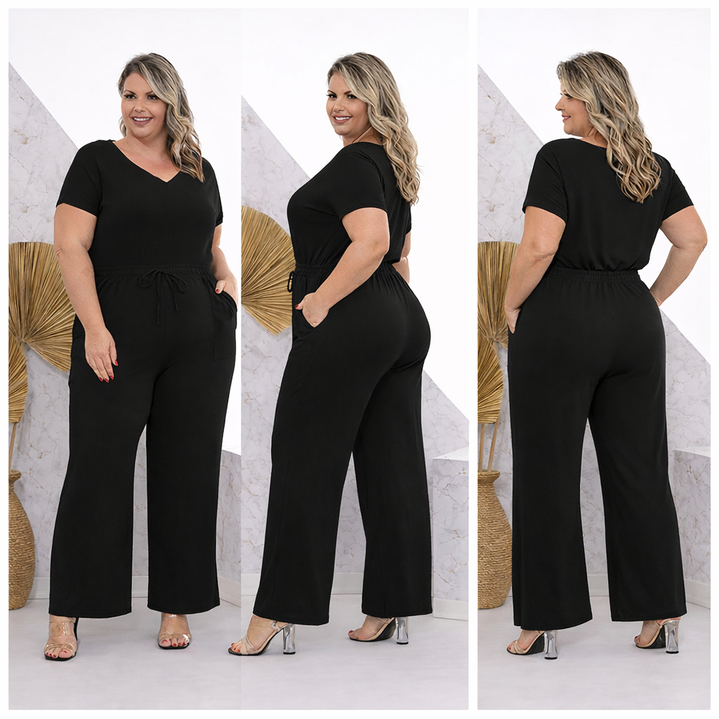 Conjunto Viscolycra Pantalona Plus Size Basico Gola V em Oferta na Shopee
