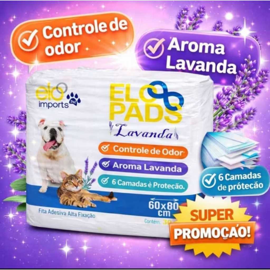 Tapete Higiênico Descartável para Cachorro 80x60cm | Fralda Pet Xixi Cão Pequeno Médio Lavanda