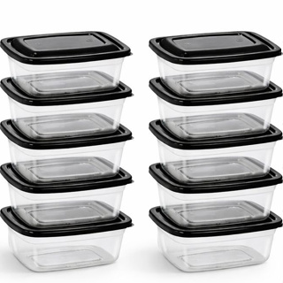 Kit 10 Potes De Plástico 1 Kg Marmita Transparente | Freezer Microondas Organizador em Oferta na Shopee