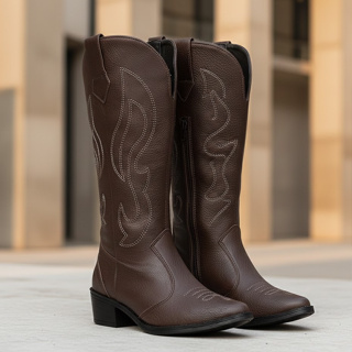 Bota Feminina Cano Longo Alto Texana Country Boiadeira Confortavel Tendencia Moda Bordado Western em Oferta na Shopee