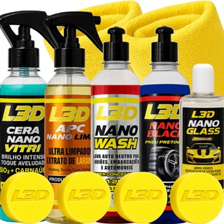 Kit Lavagem Automotiva Cera L3D, Shampoo AUTOMOTIVO, Apc, Pretinho, Chuva Acida, Flanela e Aplicador em Oferta na Shopee
