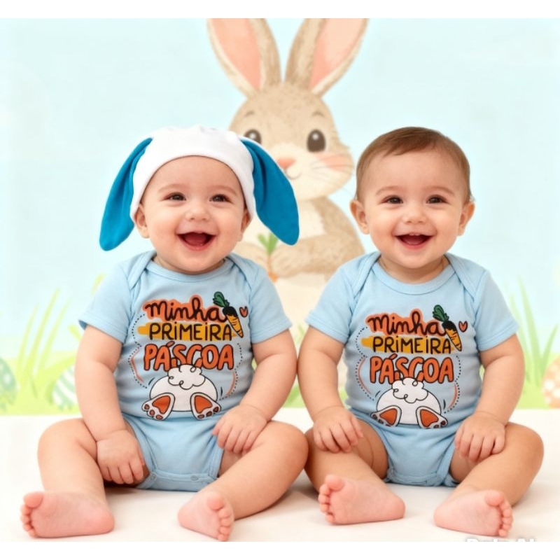 Body Coelhinho Pascoa Azul Temático Bebe Unisex em Oferta na Shopee