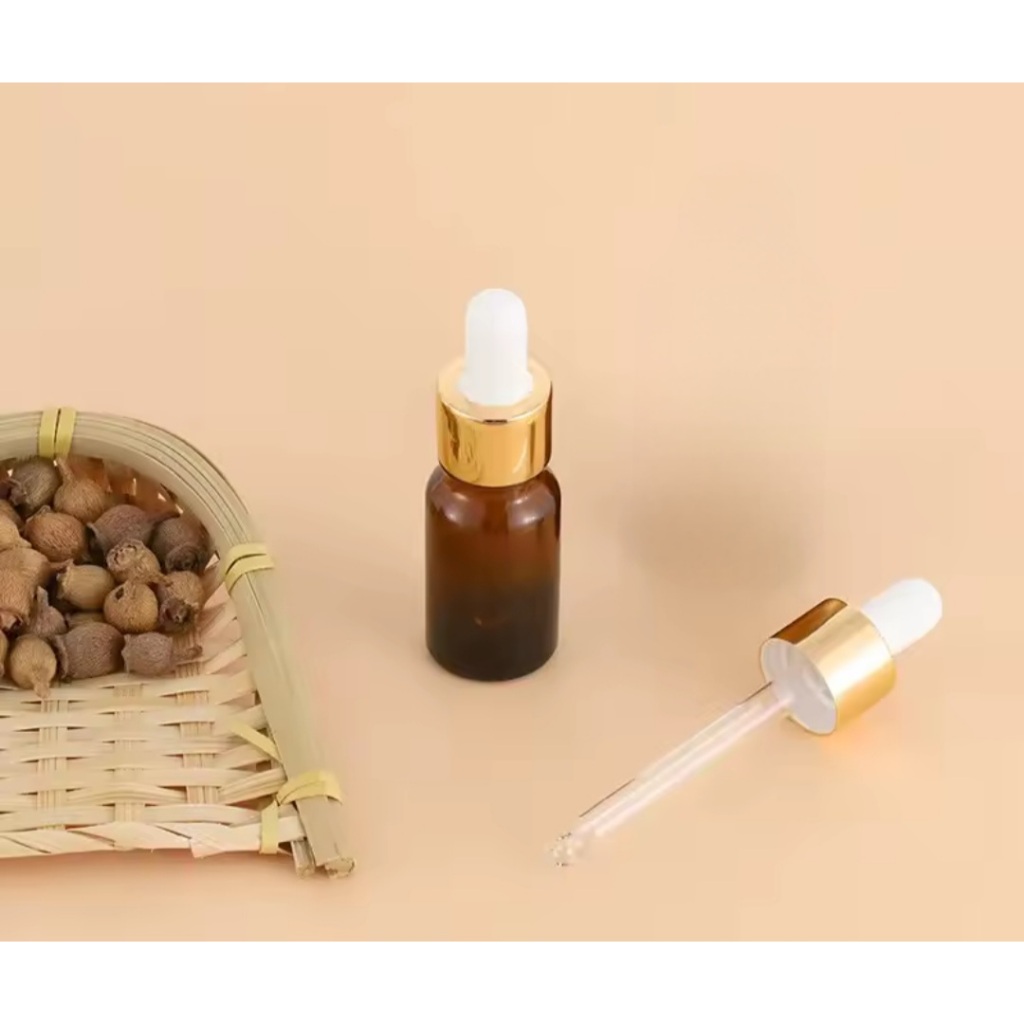 Kit 10 Frascos Vidro Âmbar Premium 5ml Conta Gotas Dourado Luxo