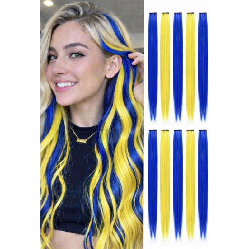 Mechas combo amarelo azul verde Copa Brasil tic tac de fibra orgânica de 65 cm suporta chapinha e babyliss