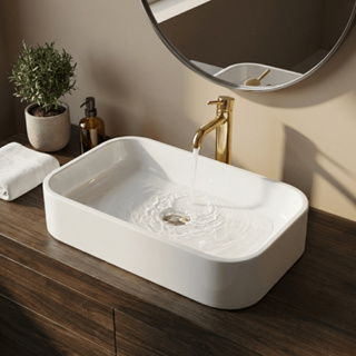 PROMOÇÃO Cuba de Apaio Sobrepor Pia Lavabo Para Banheiro Louça Marmore Sintetico 37x27cm Branco em Oferta na Shopee