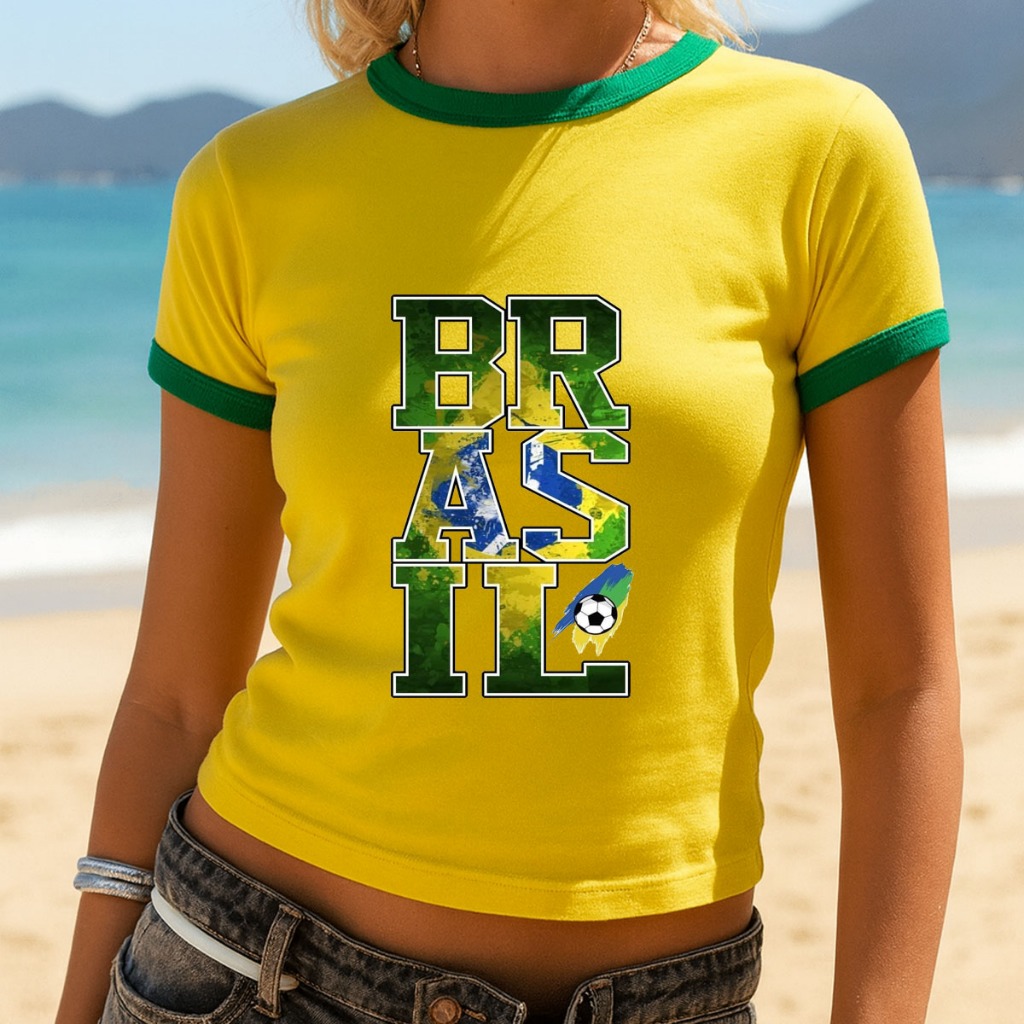 Blusa camiseta feminina babylook bandeira brasil copa do mundo futebol brasileira torcida patria 100% algodão
