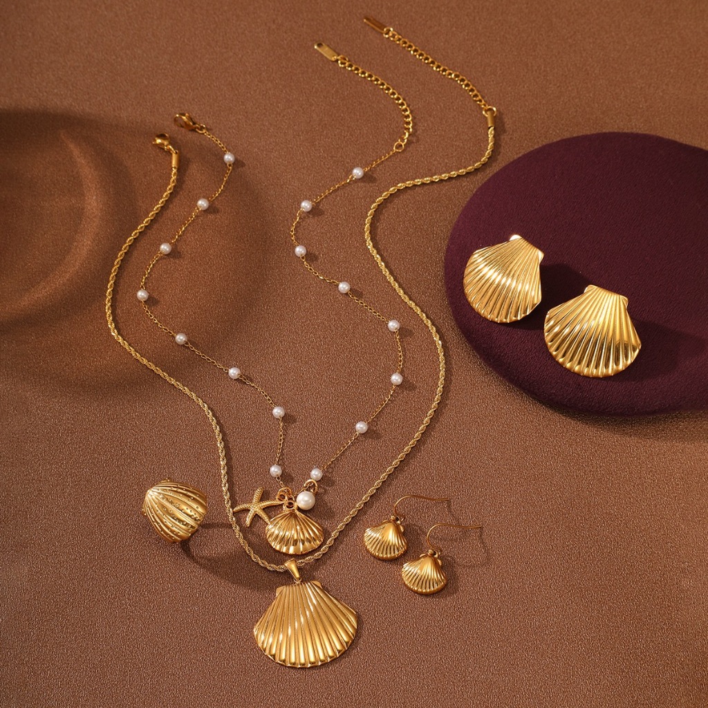 Kit 5 Peças Colar Concha e Estrela do Mar Feminino Banhado a Ouro/Prata | Conjunto Praia Verão Elegante em Oferta na Shopee