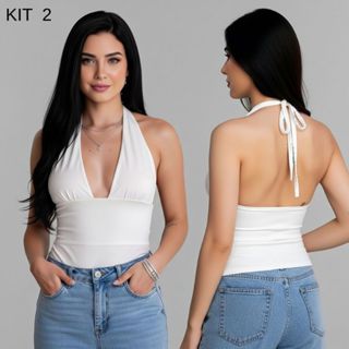 Kit 2 Blusas  Supléx Costas Nua Verão Halter Decote V  Do  P Ao G em Oferta na Shopee