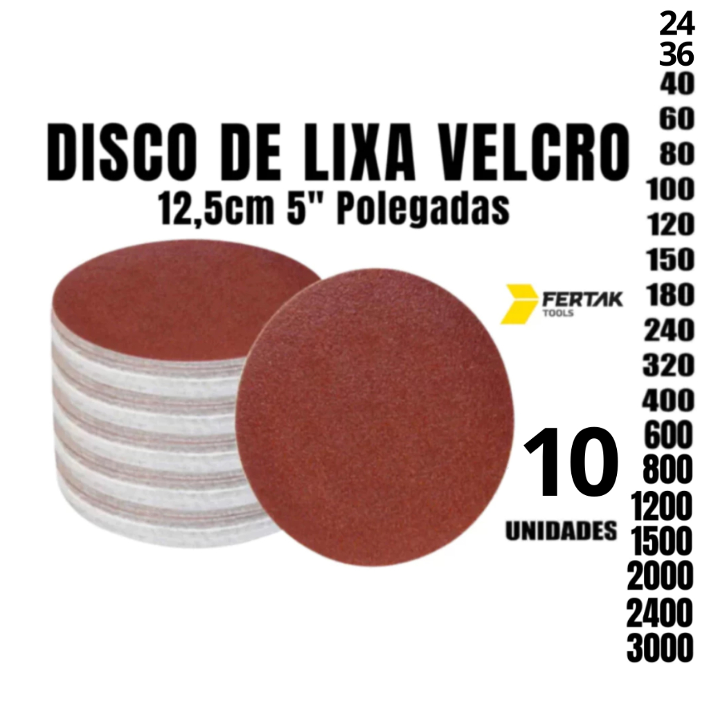 Kit 10 Discos De Lixa Velcro 125mm Sem Furos Lixadeira Roto Orbital para Ferro Metal Madeira e Massa em Oferta na Shopee