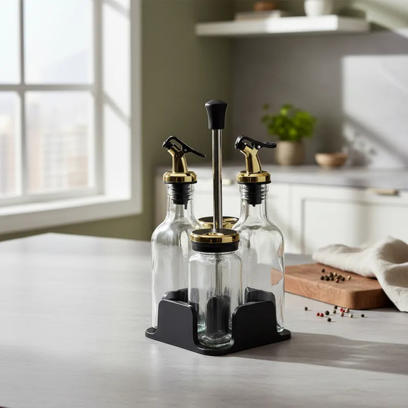 Galheteiro De Mesa Em Vidro Kit 4 Peças Porta Temperos Para Azeite Vinagre Sal Pimenta