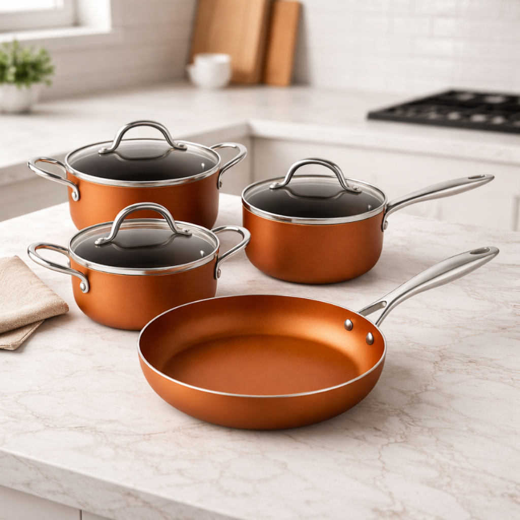 Conjunto Jogo de Panelas Revestimento Cerâmico Panela Frigideira Antiaderente com Tampa de Vidro