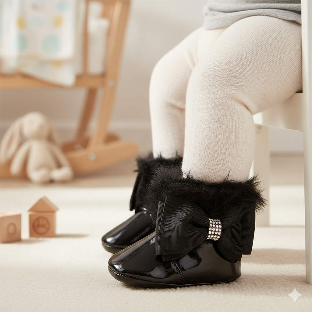 Bota Bebe Mania Preta Laço Inverno Fofa 102-04 em Oferta na Shopee