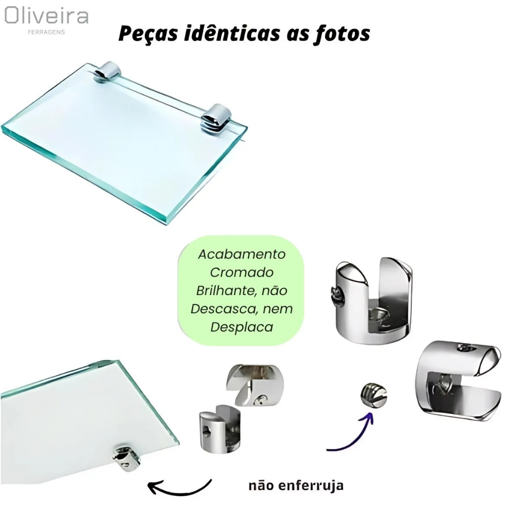 Fenda 8mm suporte Para fixação Vidro Botão Fenda Metal curta Banheiro kit 10 unidades prateleira expositores — imagem 2 de 2