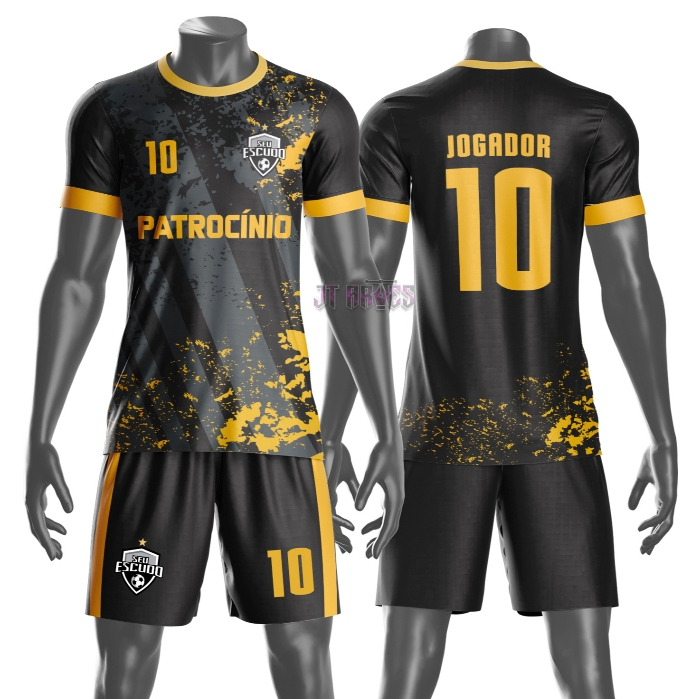 Uniforme de Futebol Amador Várzea Camisa e Short Personalizável Nome Número Escudo Patrocínio Mod 7