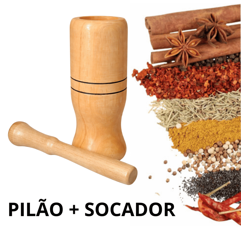 Pilão de madeira e Socador amassador grande temperos pau Torneado Temperos Alhos multiuso