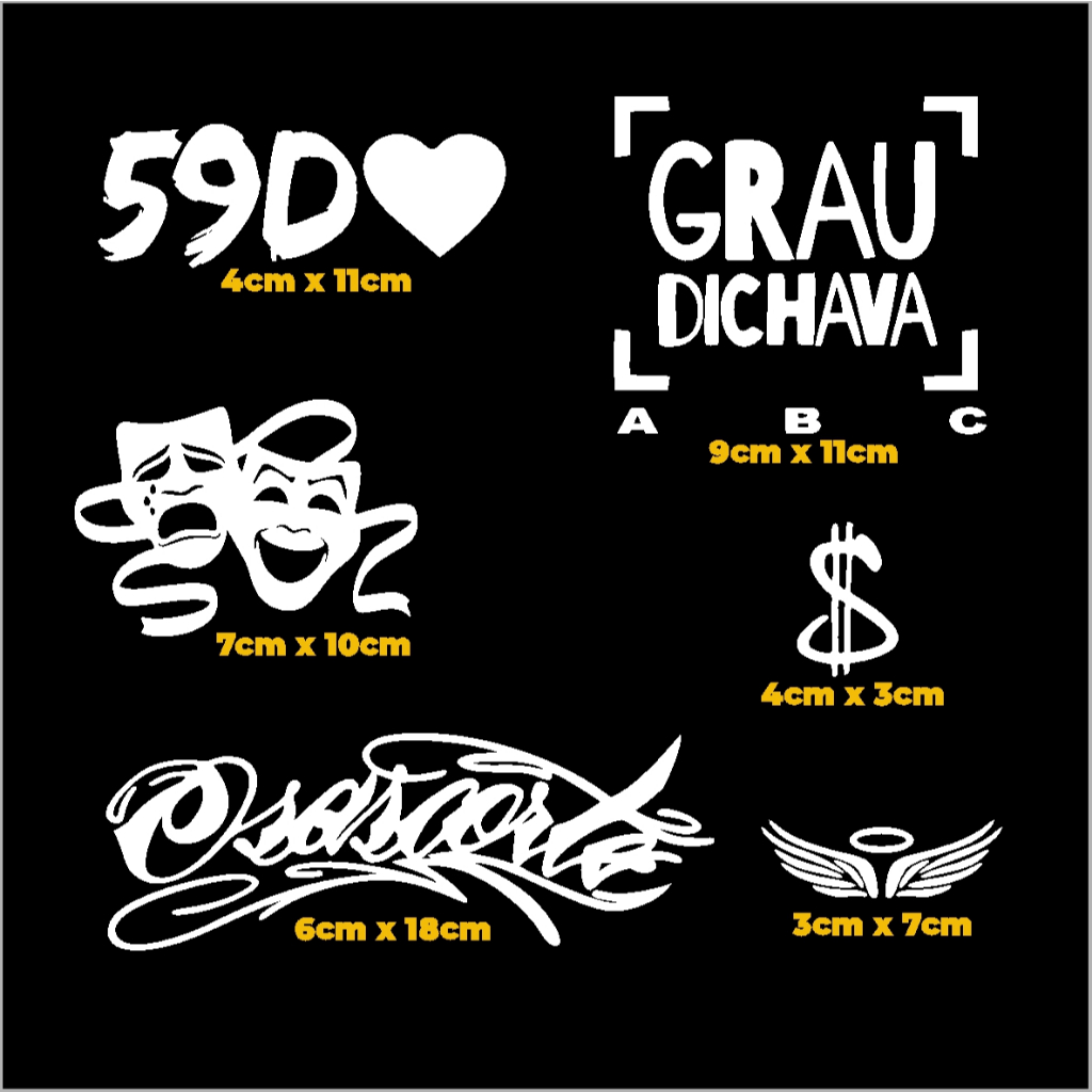 Adesivos Original GRAU DICHAVA, 59D, CHORA AGORA RIR DEPOIS, CIFRÃO, ANJO Motoo, OSASCORTE