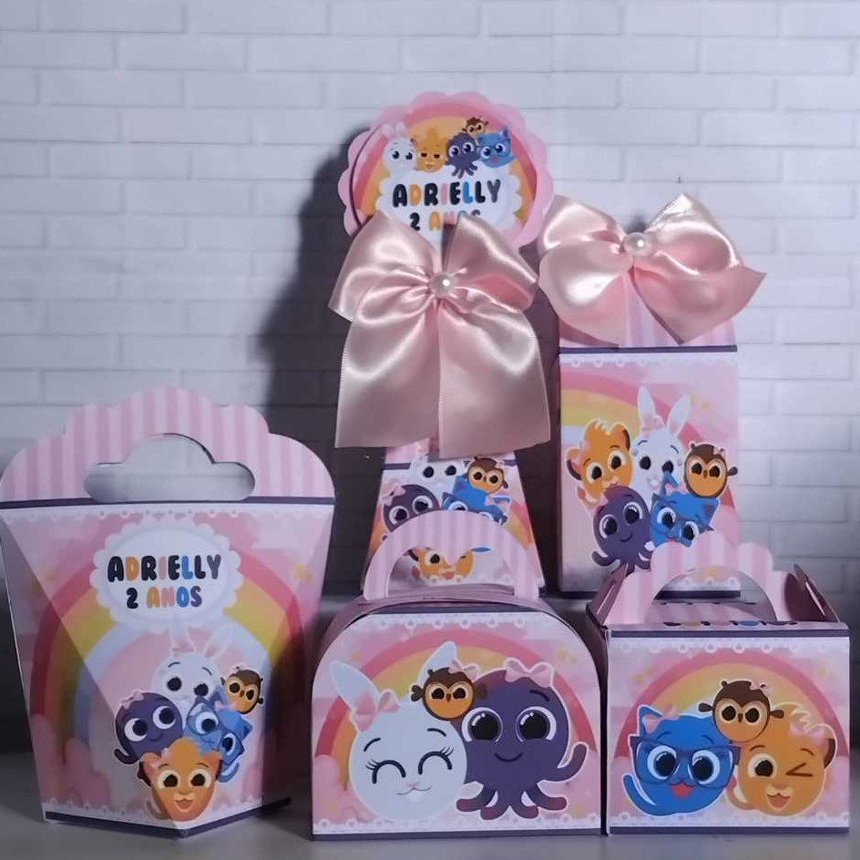 Kit Festa Infantil Personalizado Caixinhas Lembrancinhas Aniversário BOLOFOFOS ROSA- PEGUE E MONTE