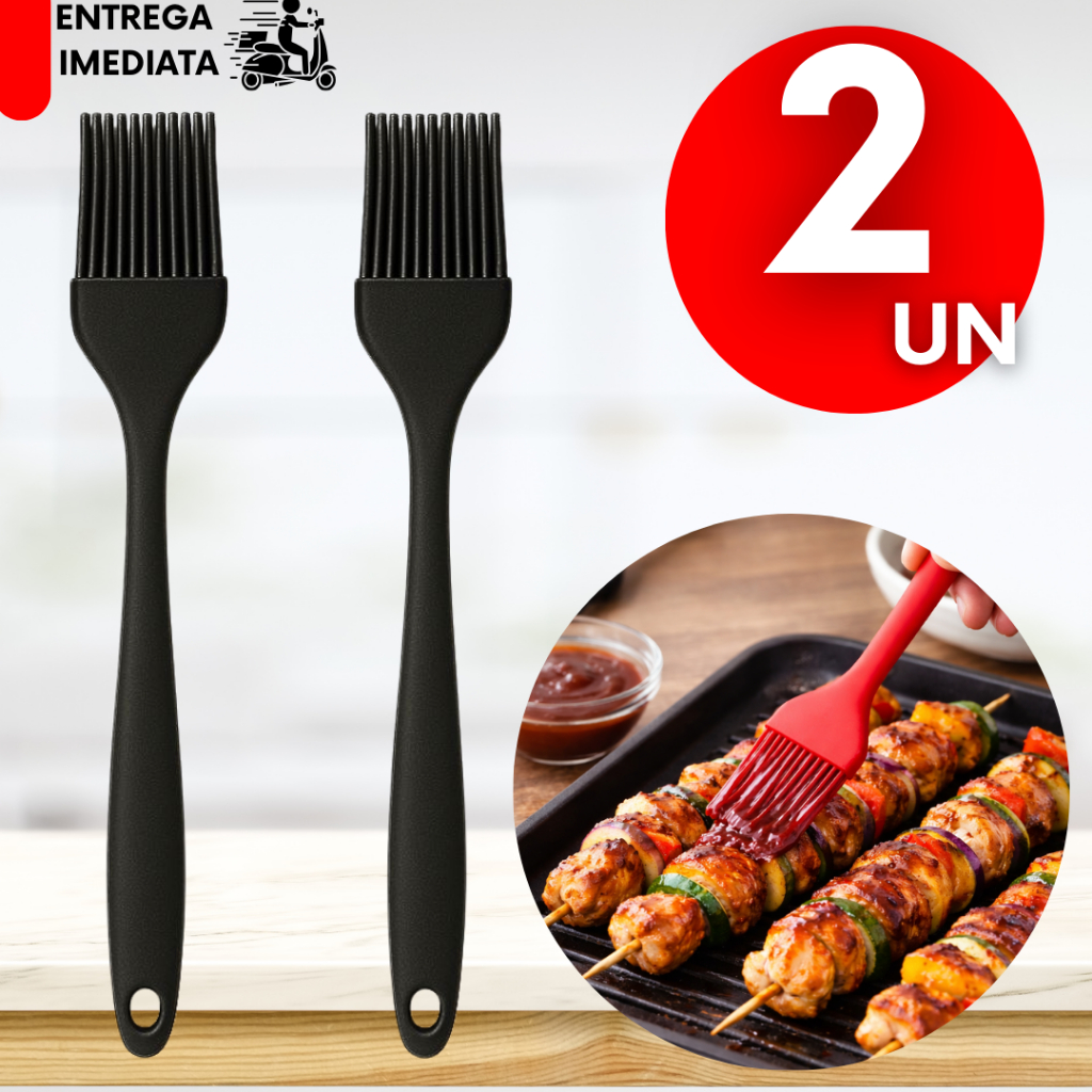 Conjunto Pincel de Silicone Preto 2/1 Peças Ideal Para Churrasco Culinária Confeitaria em Oferta na Shopee