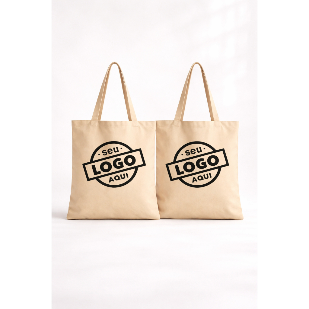 kit 2 Ecobags Personalizadas Escolha Sua Estampa Logo ou Arte Própria Algodão Reutilizável 38x40