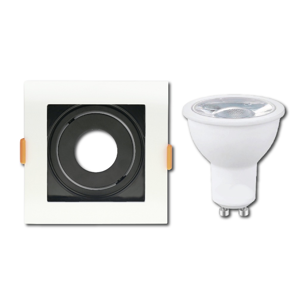 Kit 5/10 Spot Recuado Preto e Branco mais lampada Dicroica 7w Mr16 com Soquete gu10 Emb Quadrado em Oferta na Shopee