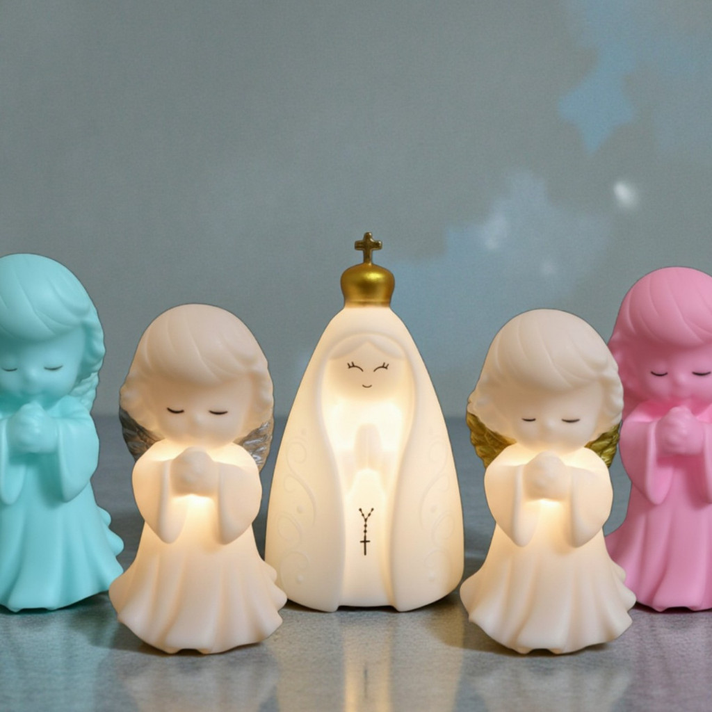 Luminaria religiosa anjo da guada ou nossa senhora aparecida abajur - valor unitario - cores escolha funcionamento