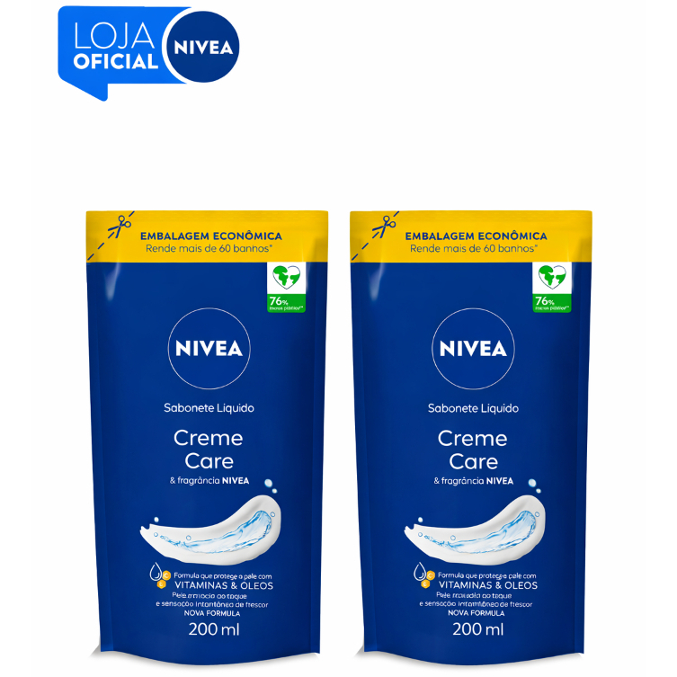 KIT NIVEA Sabonete Líquido Refil Creme Care 200ml - 2 unidades BBB 26 em Oferta na Shopee