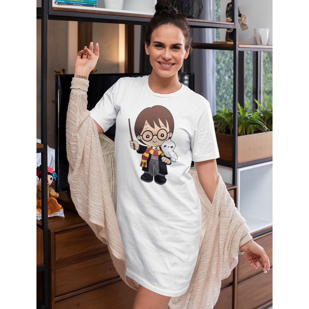 Camisola De Manga Curta Dress Branca Estampa Harry em Oferta na Shopee