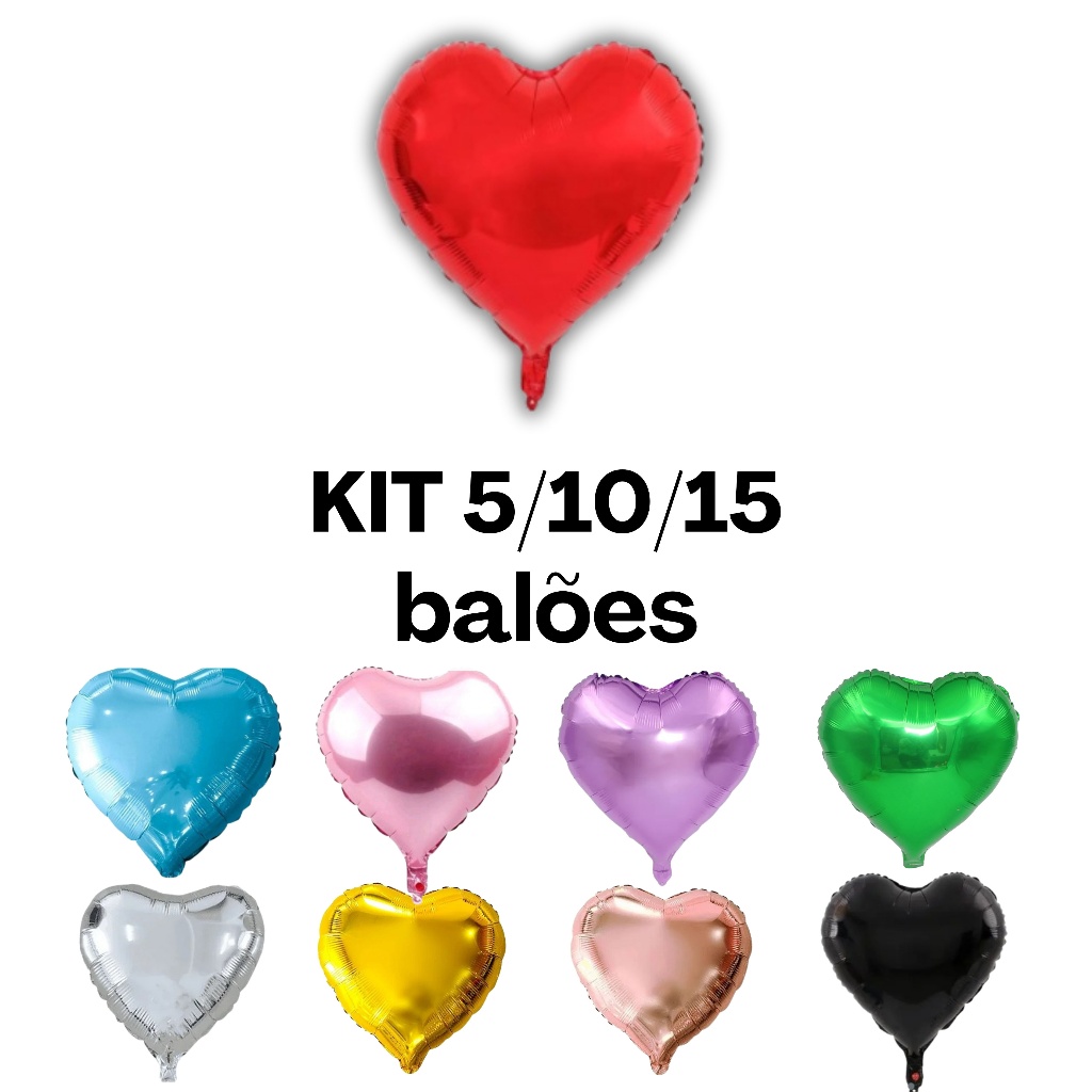 [SEM VARETA] 5/10/15un| Balão de coração 10cm, 22cm e 45cm metalizado bexiga balões 5, 10 e 18 polegadas