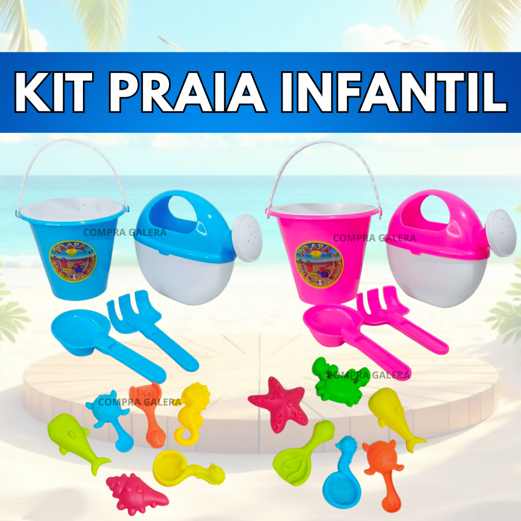 Baldinho Infantil Praia Brinquedo Areia Crianças forminhas Castelinho 11 peças