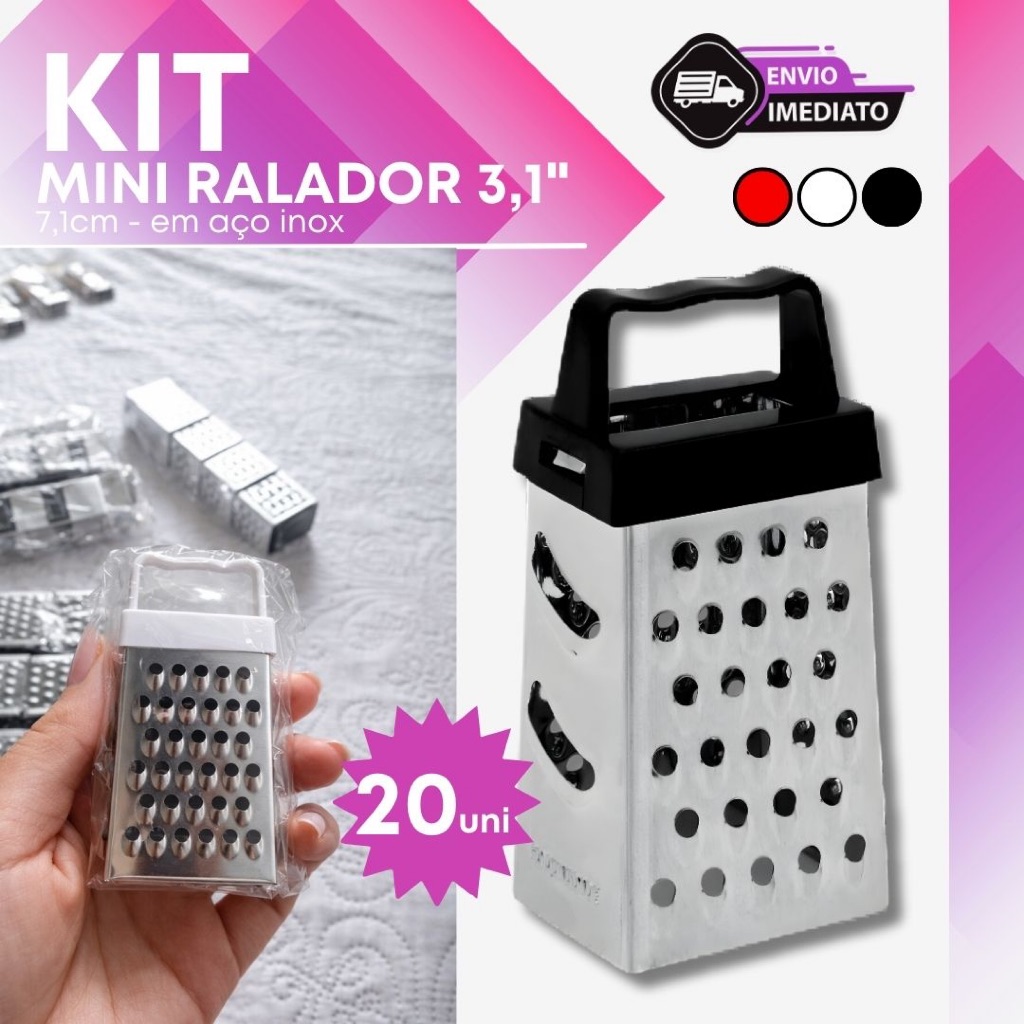 Mini Ralador 4 Faces 3,1'' para Cozinha Inox Pequeno Portátil Multiuso Resistente 10, 15, 20 und