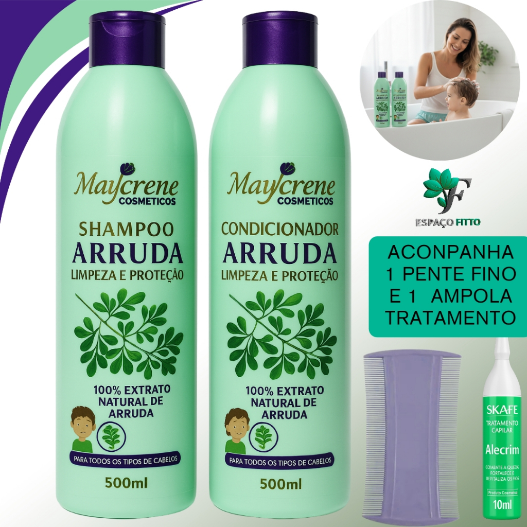 Kit Antipiolho Arruda Maycrene +Ampola Alecrim Skafe + Pente Fino Prevenção Lêndeas