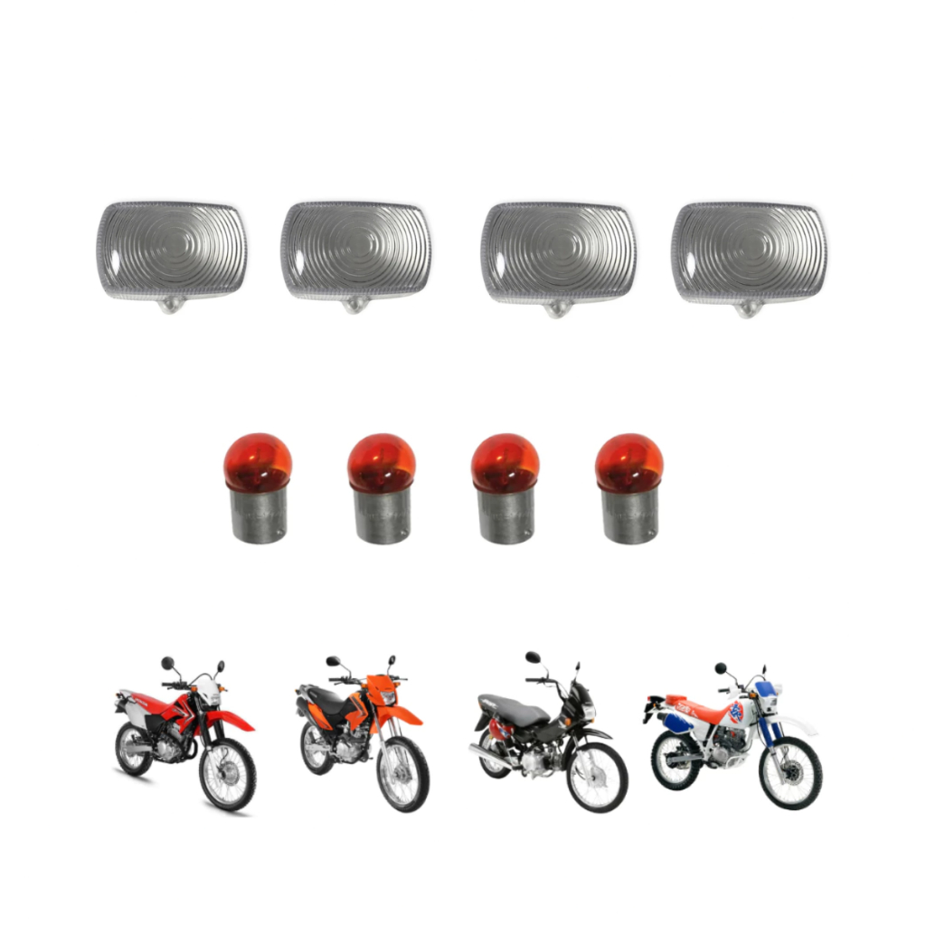 4 Lente Seta Pisca Cristal + 4 Lâmpada Laranja Xr250 Tornado Nxr Bros 125 150 Modelo Original