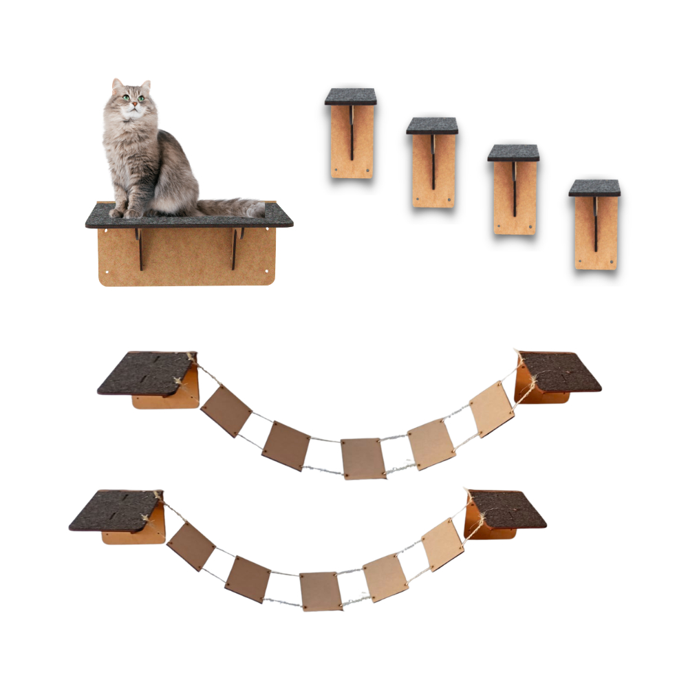 Kit Playground Gatos 7 Peças Prateleiras Circuito Escada Gatil Mdf Degraus Escadinha Pontes Pet
