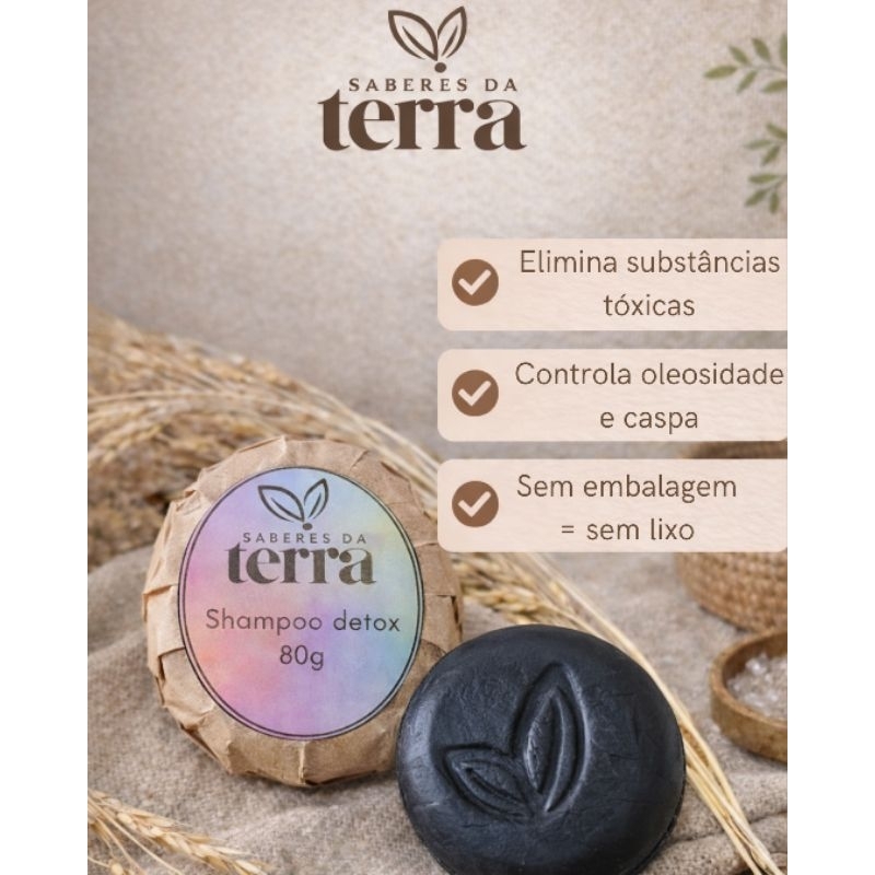 Shampoo Sólido Detox Natural, Vegano e Hipoalergênico em barra. Alecrim, melaleuca e menta. 80g